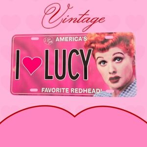 I love Lucy Pink Favorite Redhead Vintage Collectible Metal License Plate